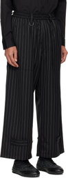 Y-3 Black Pinstripe Refined Wool Wide Leg Trousers