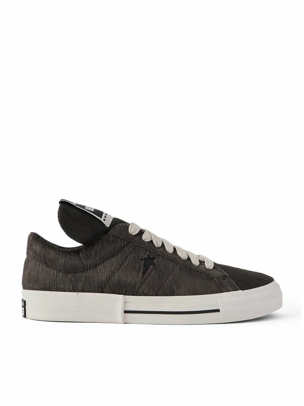 Photo: DRKSHDW by Rick Owens - Converse One Star Leather-Trimmed Calf Hair Sneakers - Brown