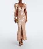 Là Fuori Caped sequined silk satin gown