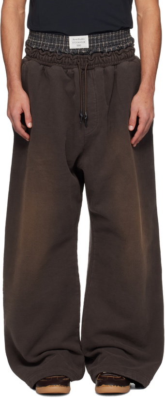 Photo: Acne Studios Brown Layered Logo Sweatpants