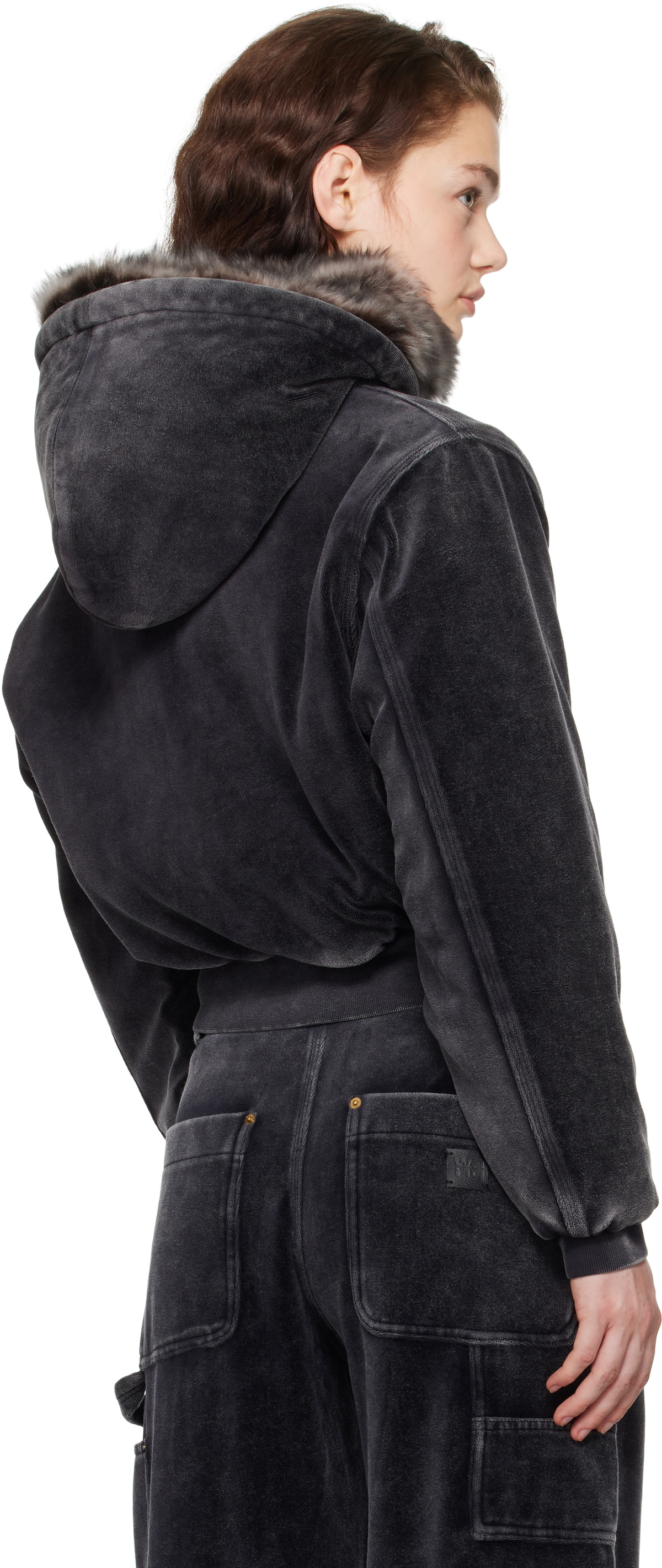 alexanderwang.t Black Velour Workwear Shearling Trim Jacket