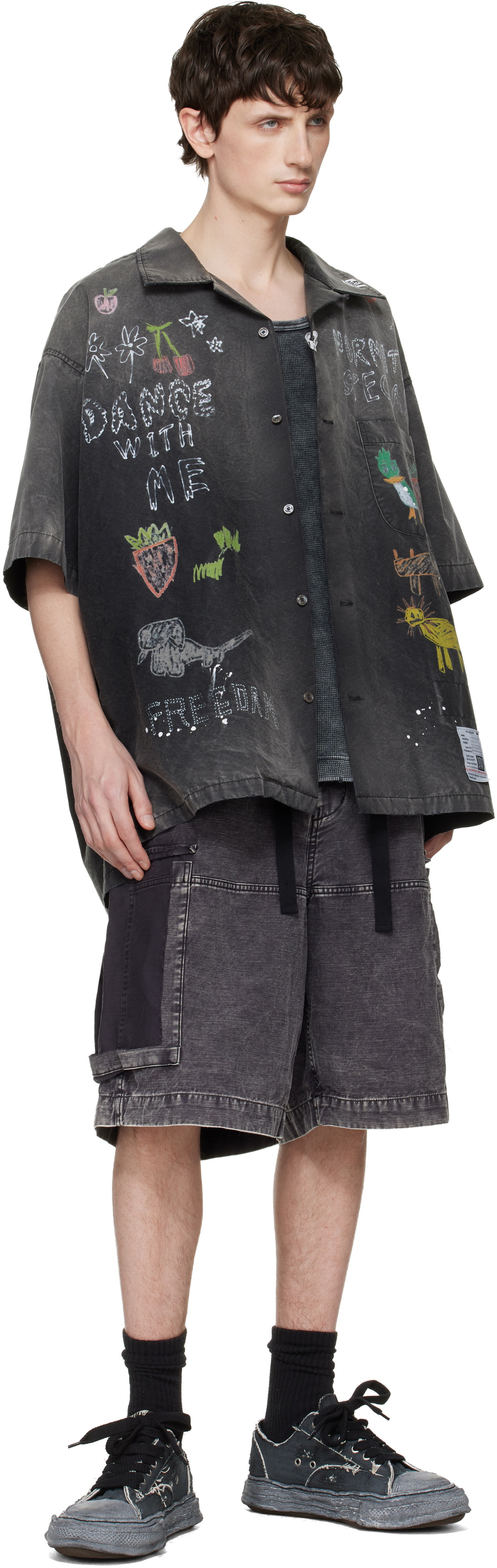 Maison MIHARA YASUHIRO Black 'Peterson23' OG Sole Ripped Overdye Canvas Sneakers