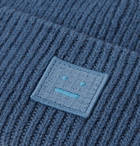 ACNE STUDIOS - Logo-Appliquéd Ribbed Wool Beanie - Blue