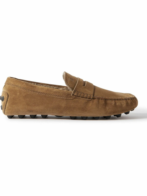 Photo: Tod's - Gommino Shearling-Trimmed Suede Driving Shoes - Brown