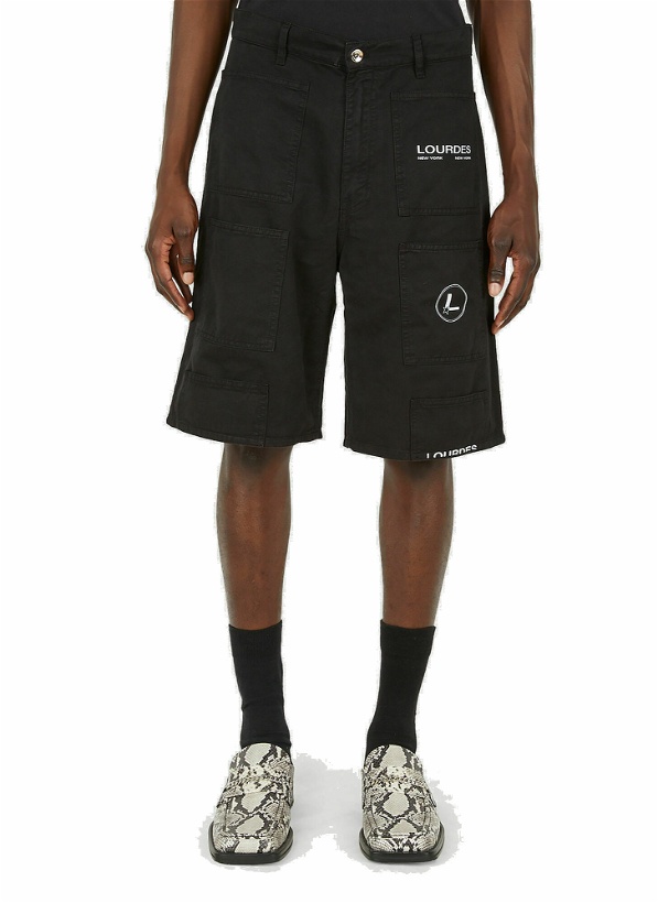 Photo: Logo Print Cargo Shorts in Black