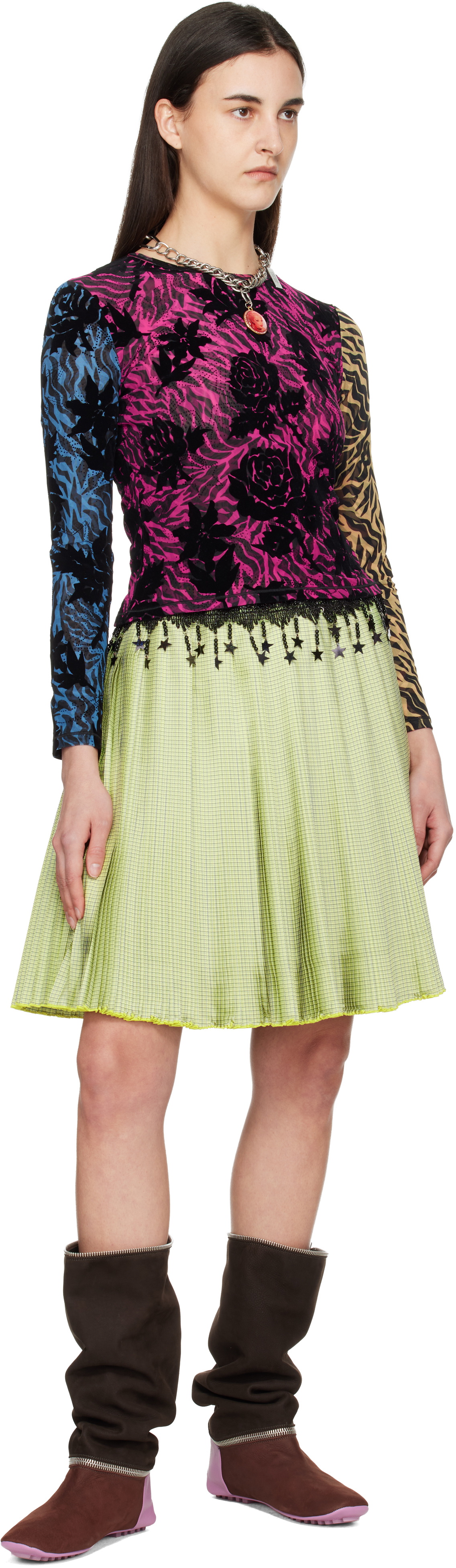 Chopova Lowena Multicolor Totally Tiger Flocked Mesh Top