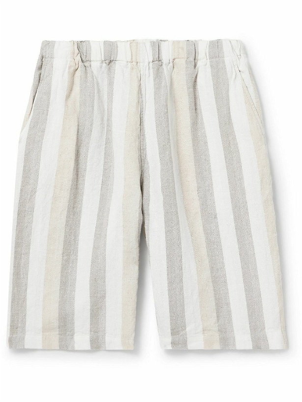Photo: Beams Plus - Easy Wide-Leg Striped Herringbone Linen Shorts - Neutrals