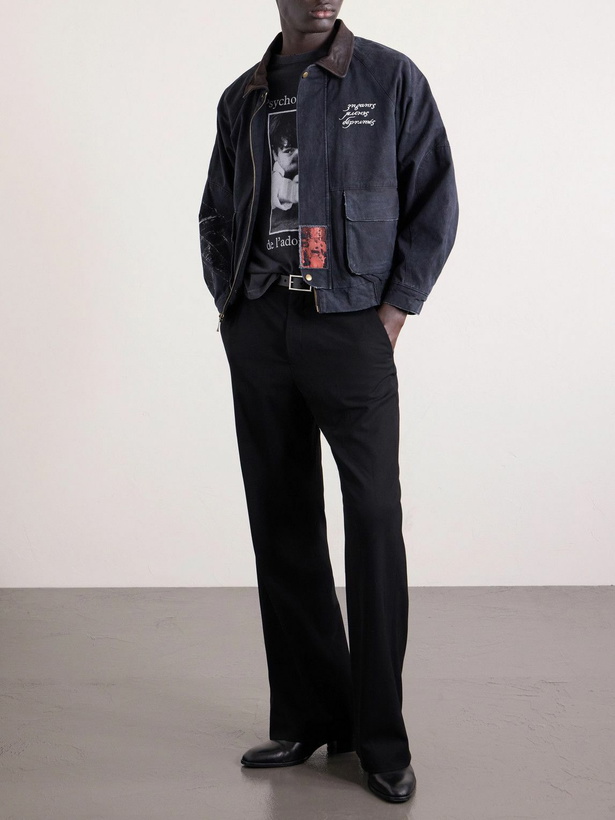 Photo: Enfants Riches Déprimés - Constructivist Logo-Embroidered Leather-Trimmed Cotton-Canvas Jacket - Black