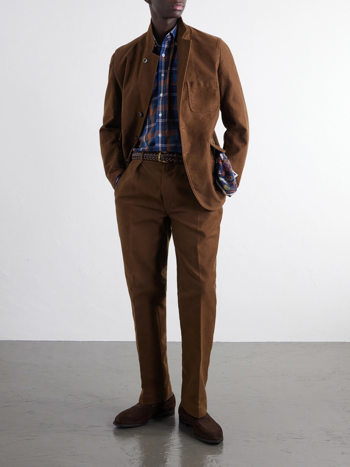Drake's - Button-Down Collar Checked Woven Cotton Shirt - Blue