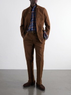 Drake's - Button-Down Collar Checked Woven Cotton Shirt - Blue