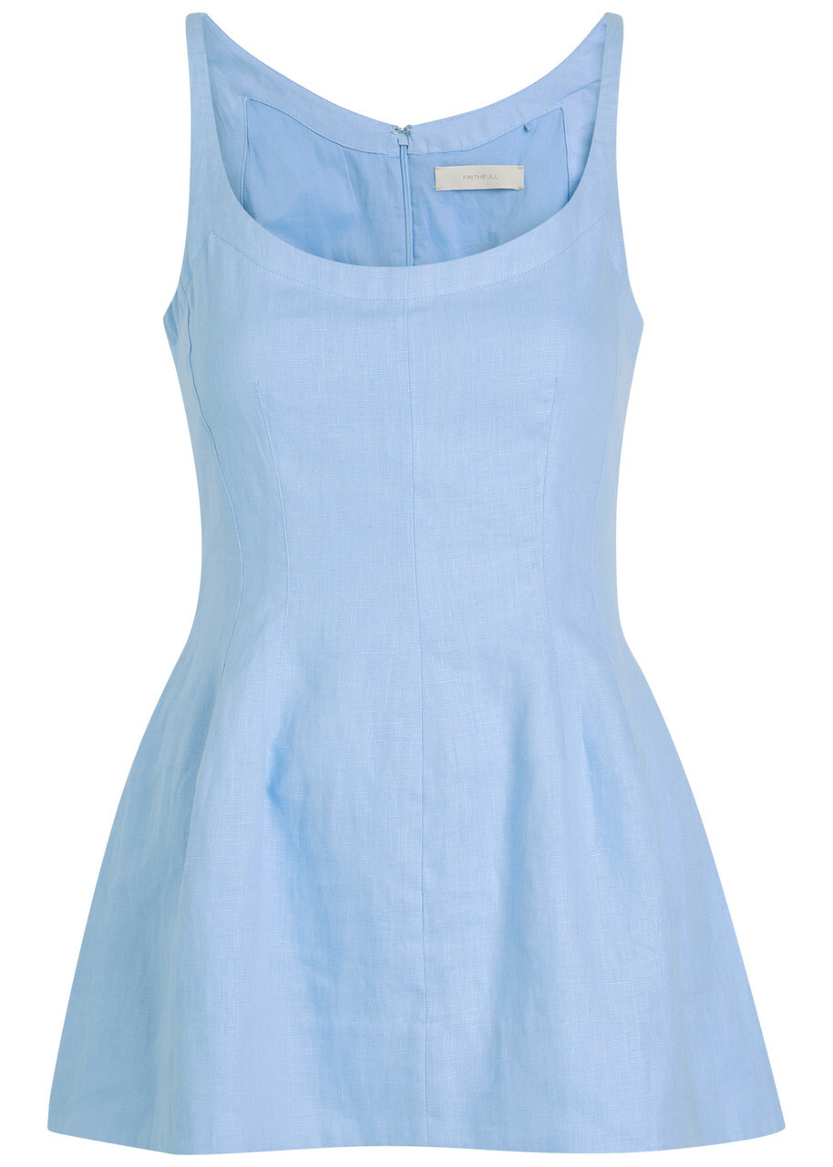 Faithfull The Brand Syna Darted Linen top Light Blue