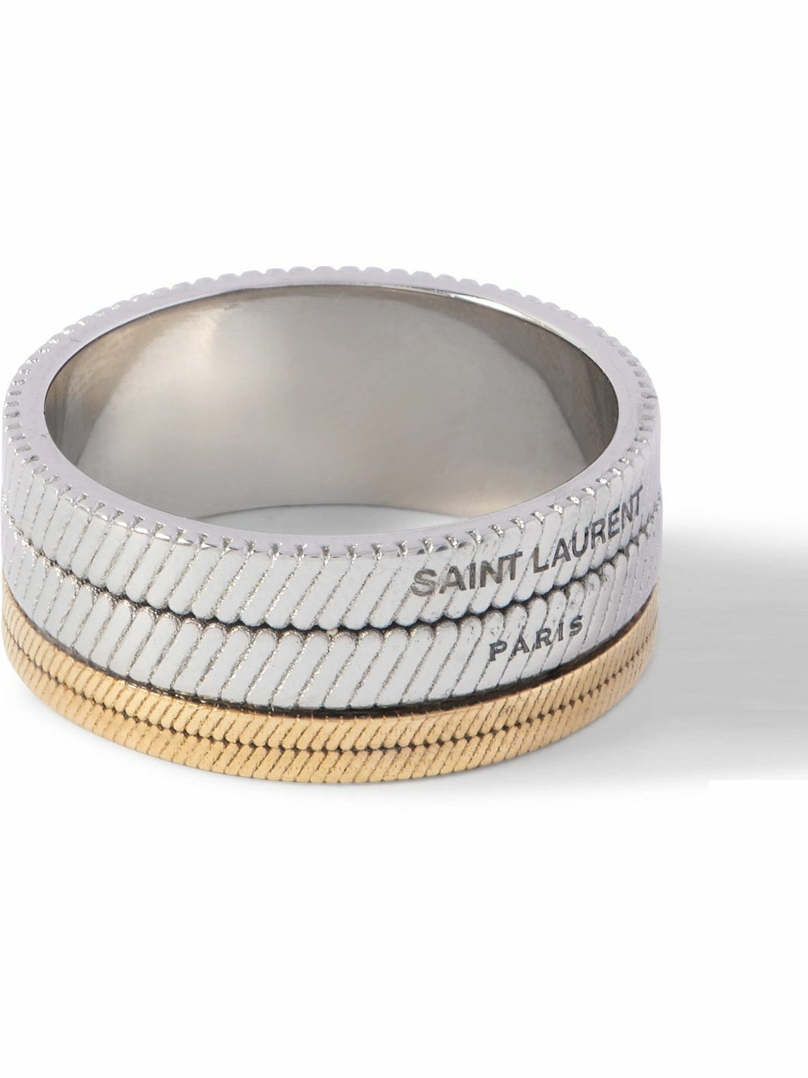 Photo: SAINT LAURENT - Tandem Silver- and Gold-Tone Ring - Silver
