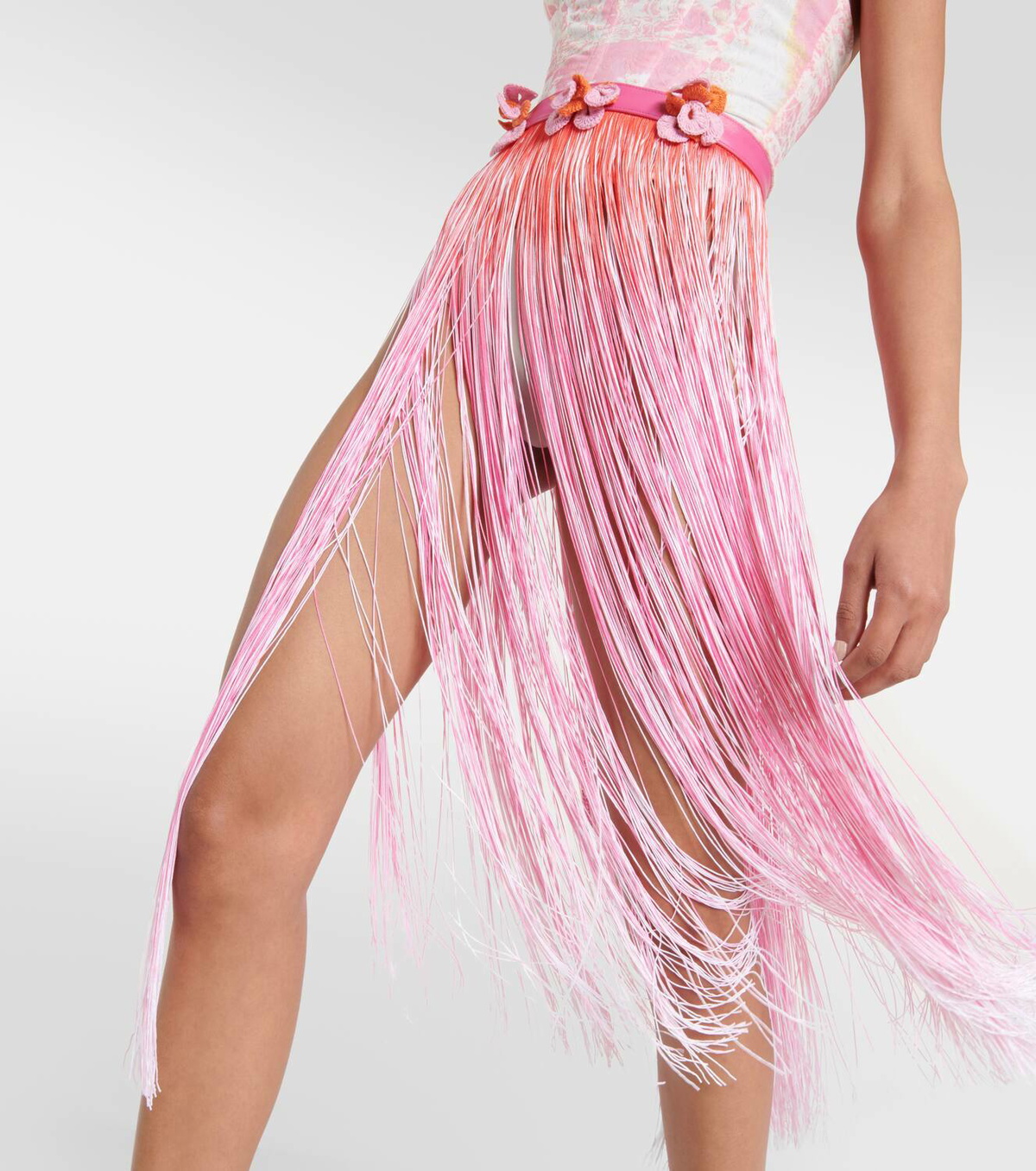 Roberta Einer Ombré leather-trimmed tassel midi skirt