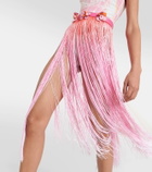 Roberta Einer Ombré leather-trimmed tassel midi skirt