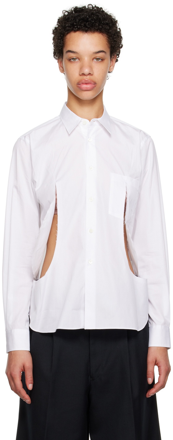 Black Comme des Garçons White Cutout Shirt