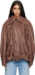 Calvin Klein Collection Brown Isa Leather Flight Jacket