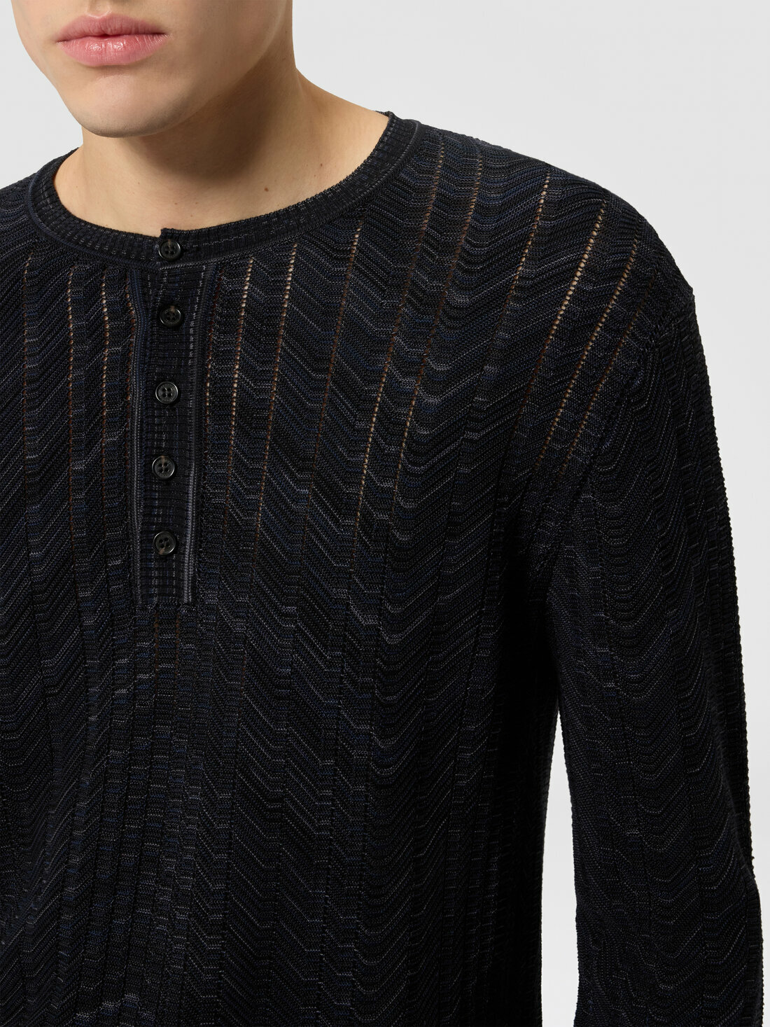 Missoni - Long-sleeve viscose and cotton henley shirt, Men, Black & Grey