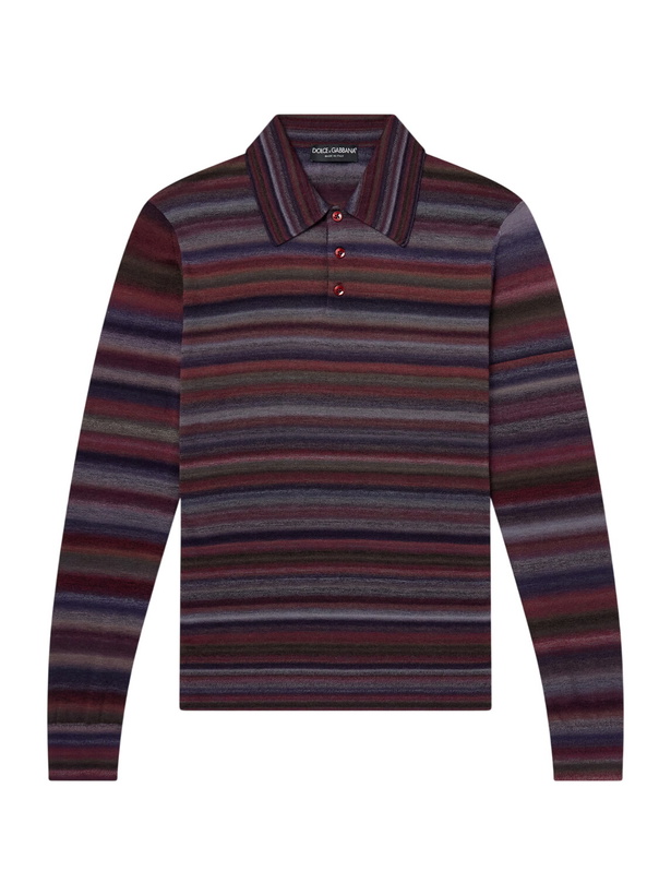Photo: Dolce&Gabbana - Striped Wool Polo Shirt - Red