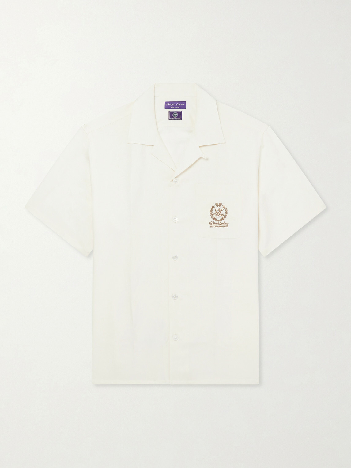 Ralph Lauren Purple label - Wimbledon Camp-Collar Embroidered Silk and Linen-Blend Shirt - Neutrals