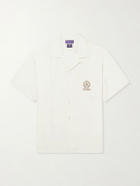 Ralph Lauren Purple label - Wimbledon Camp-Collar Embroidered Silk and Linen-Blend Shirt - Neutrals