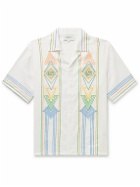 Casablanca - La Fil De La Musique Convertible-Collar Embroidered Linen Shirt - White