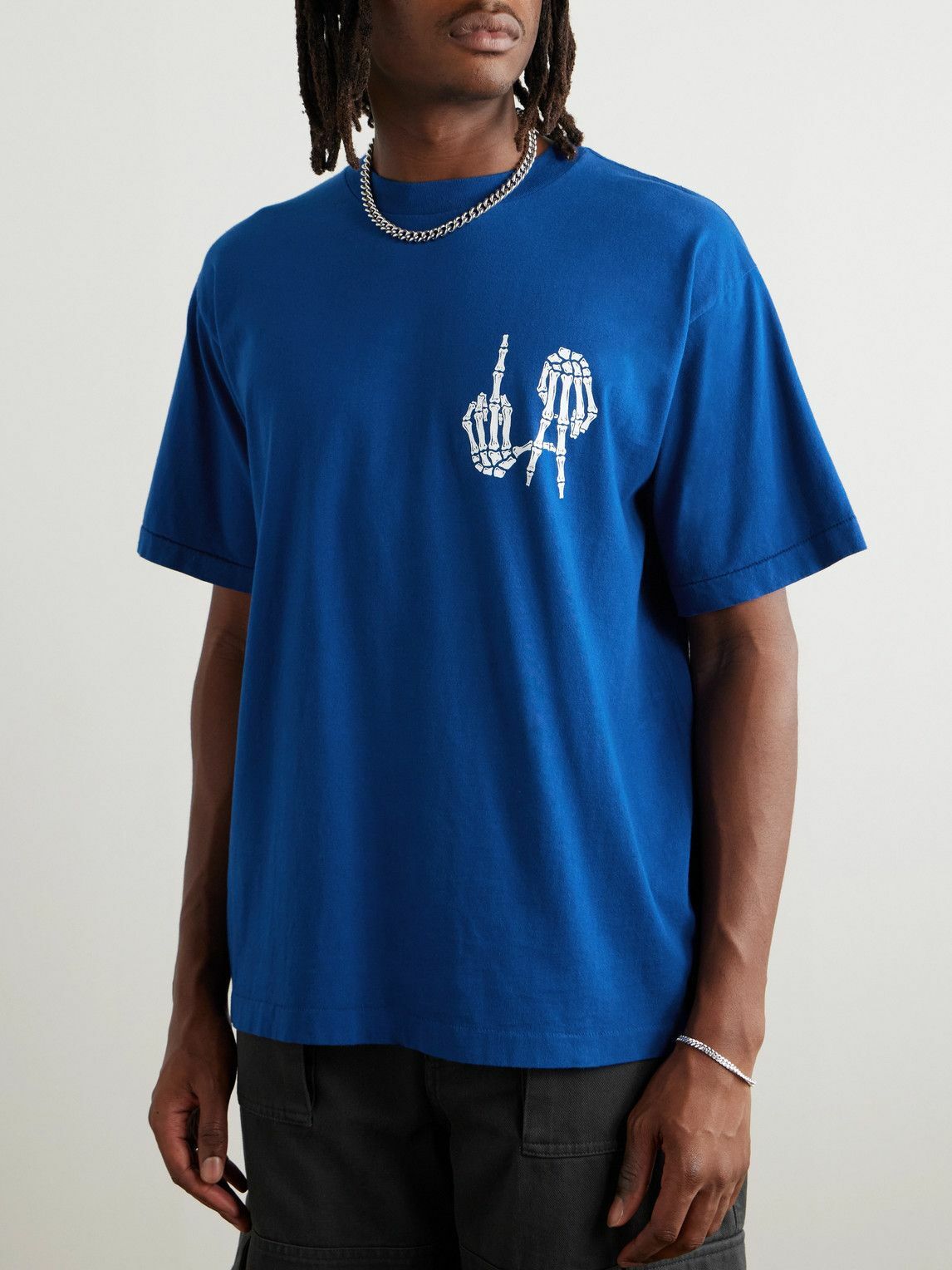 Local Authority LA - La Bones FUFC Logo-Print Cotton-Jersey T-Shirt - Blue