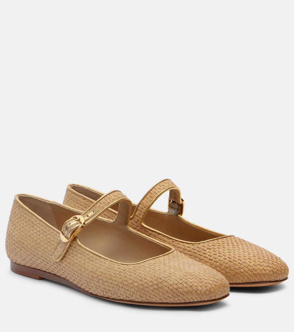 Le Monde Béryl Leather-trimmed raffia Mary Jane flats Le Monde Beryl
