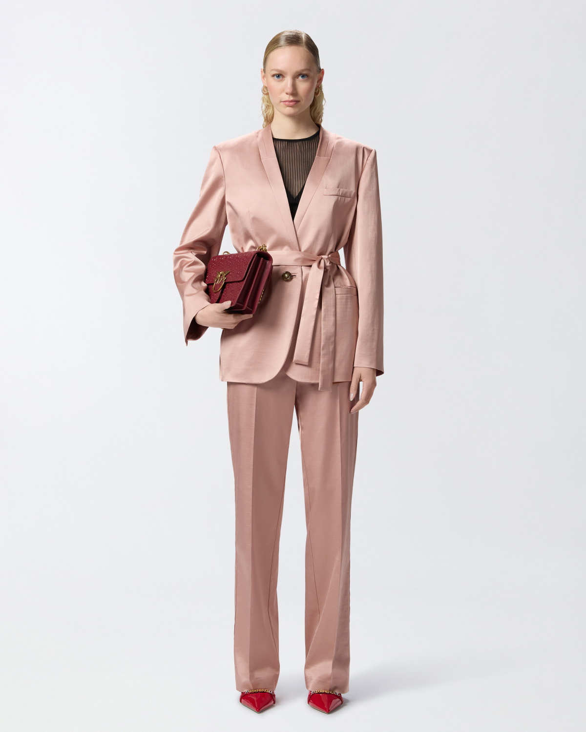 Pinko Special Occasion Satin Blazer With Belt Rosy Cloud