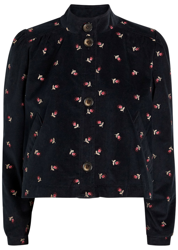 Photo: Rixo Nyla Floral-embroidered Fine Cord Jacket Navy