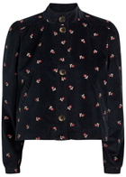 Rixo Nyla Floral-embroidered Fine Cord Jacket Navy