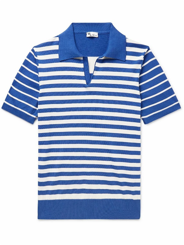 Photo: DOPPIAA - Slim-Fit Striped Cotton Polo Shirt - Blue