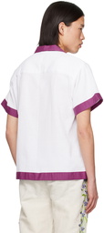 HARAGO White & Purple Cross-Stitched Shirt