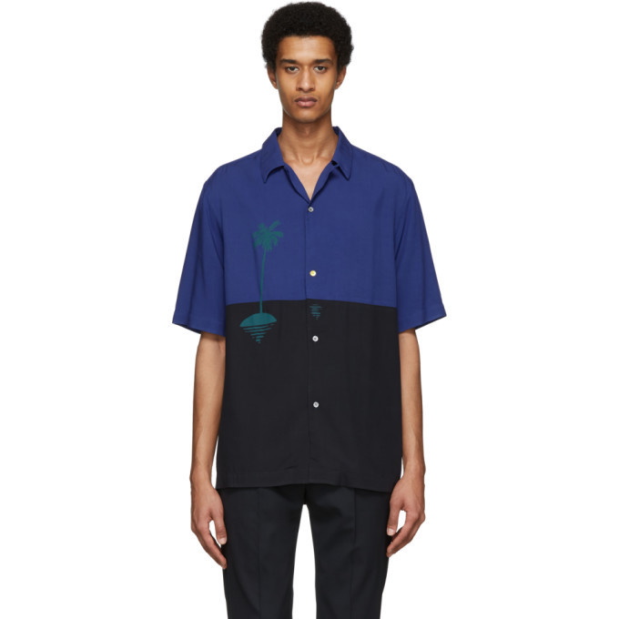 Photo: Paul Smith and Christoph Niemann Blue and Navy Sunset Print Short Sleeve Shirt