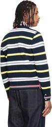 Thom Browne Navy Variegated Rep Stripe Ottoman Stitch Crew Neck Sweater