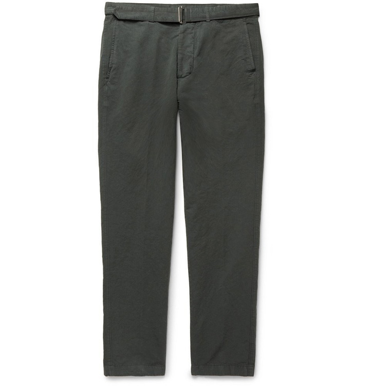 Photo: Officine Generale - Julian Slim-Fit Garment-Dyed Cotton and Linen-Blend Trousers - Gray