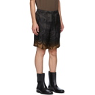 Dries Van Noten Black and Brown Flower Drawstring Shorts