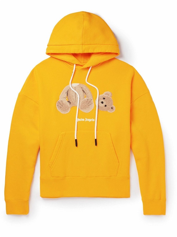 Photo: Palm Angels - Logo-Embroidered Cotton-Jersey Hoodie - Yellow