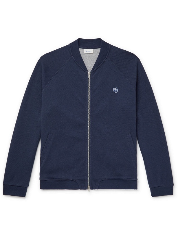 Photo: SCHIESSER - Peter Logo-Appliquéd Cotton-Blend Piqué Zip-Up Sweatshirt - Blue