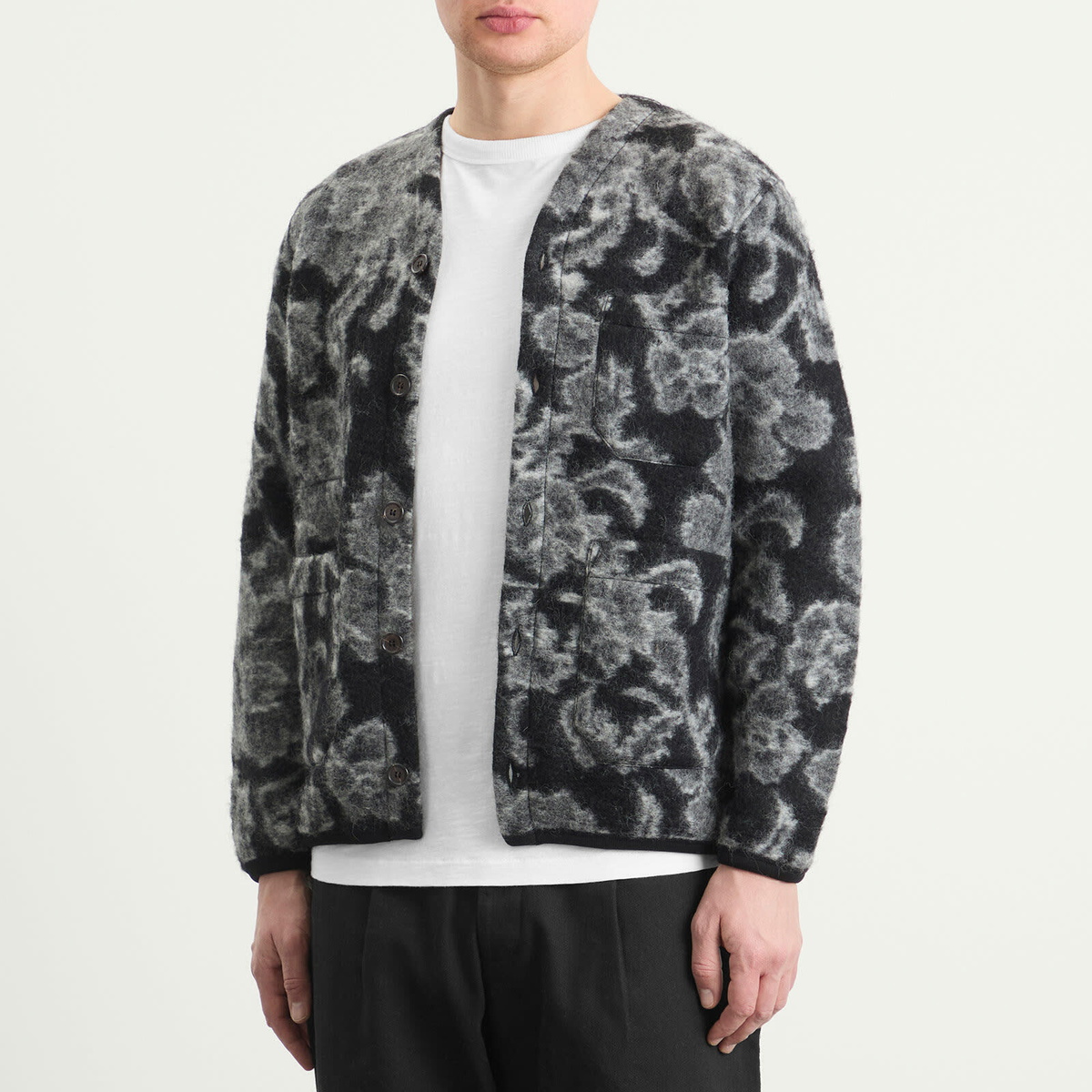 Universal Works Men's Flower Fleece Cardigan in Charcoal
