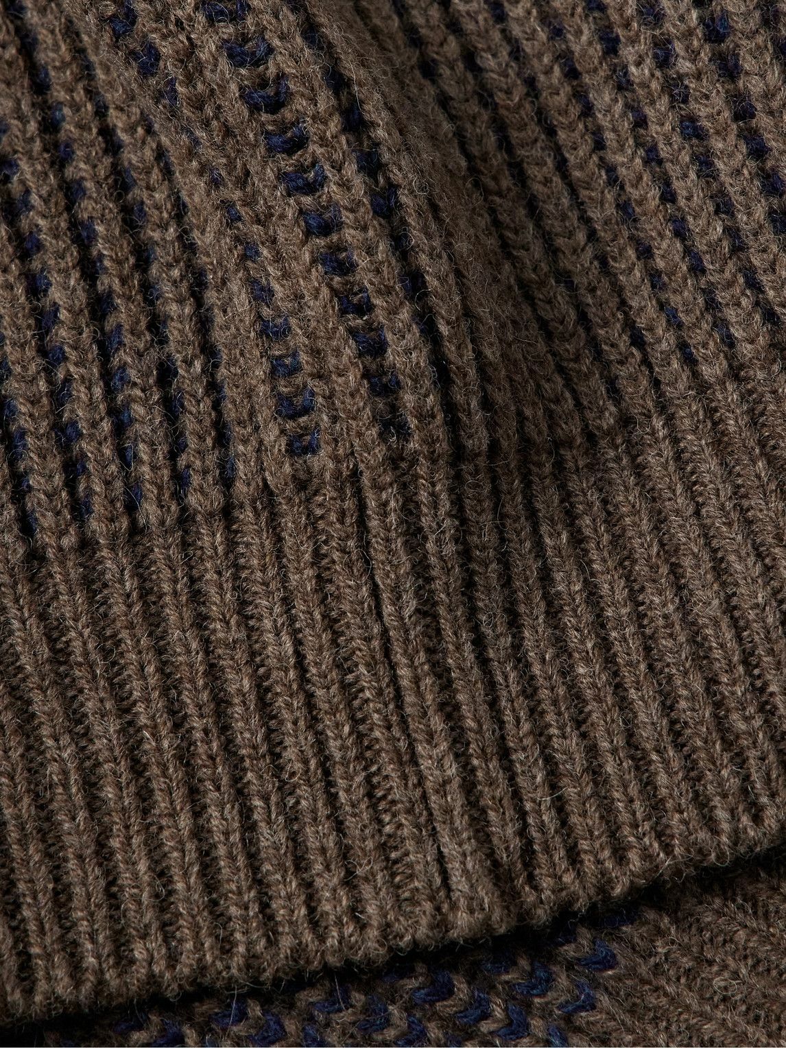 KAPITAL - Cropped Ribbed Wool Zip-Up Cardigan - Brown KAPITAL