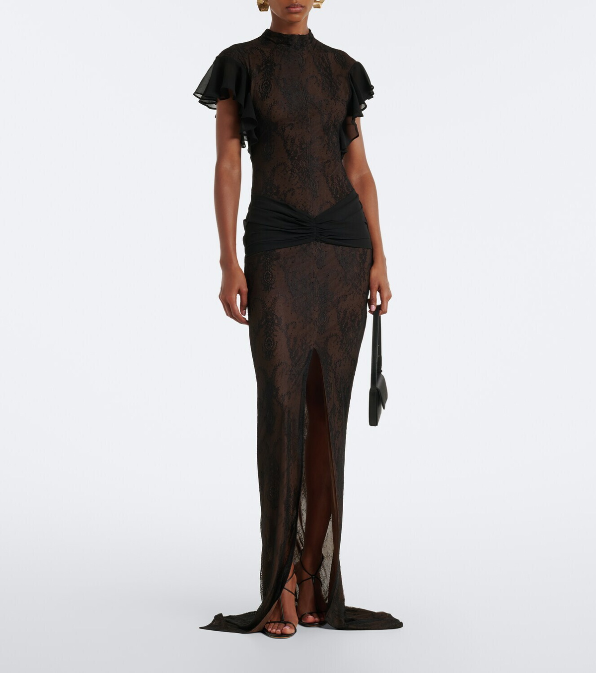 De La Vali Omero ruched lace maxi dress