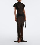 De La Vali Omero ruched lace maxi dress