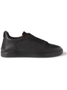 ERMENEGILDO ZEGNA - Full-Grain Leather Slip-On Sneakers - Black