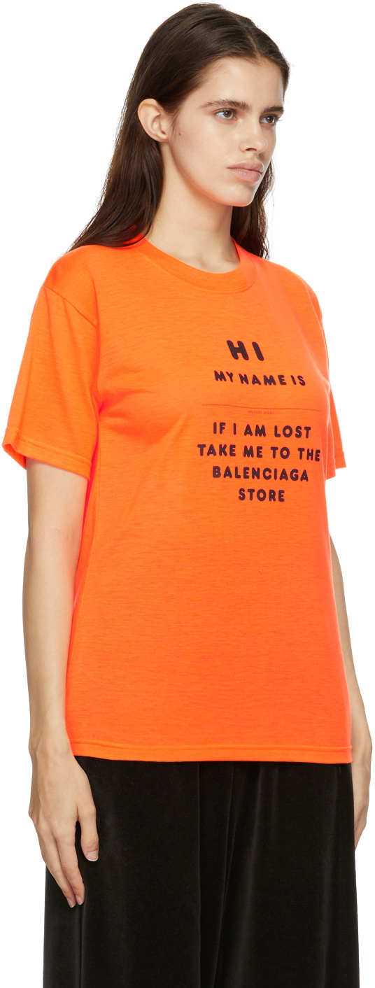 Balenciaga Orange 'Hi My Name Is' T-Shirt Balenciaga