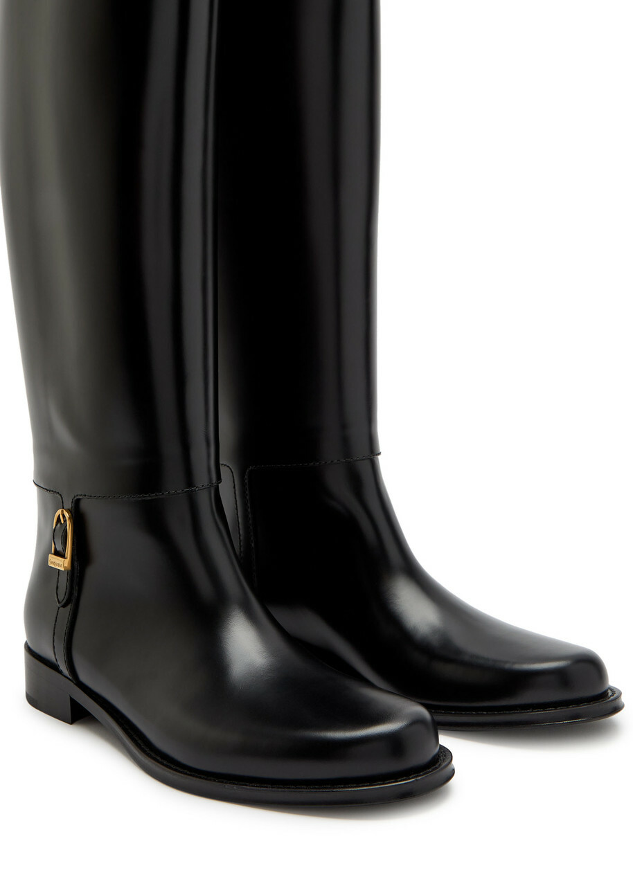 Saint Laurent Julia Glossed Leather Knee-high Boots Black