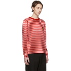 AMI Alexandre Mattiussi Red and White Smiley Edition Striped T-Shirt