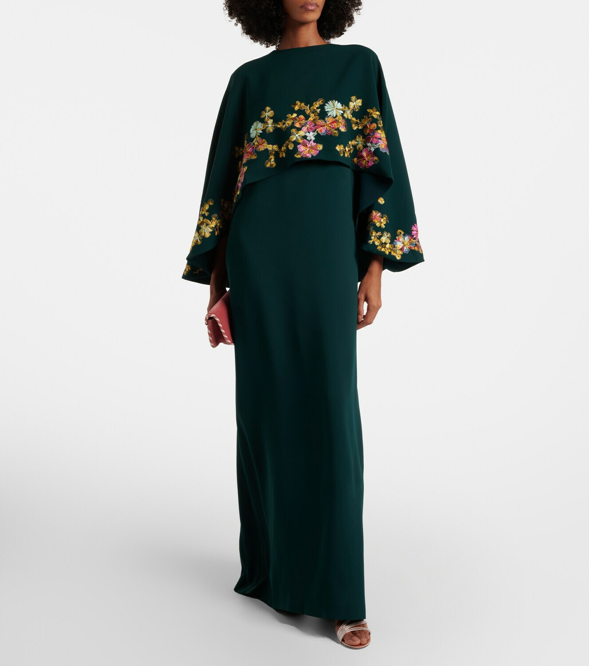 Costarellos Caped embellished crêpe gown