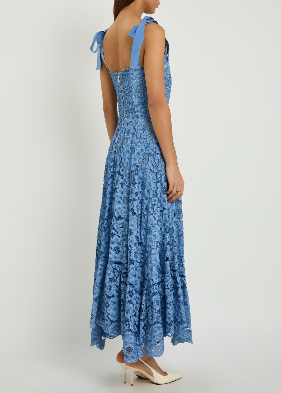 Alice + Olivia Rosalee Guipure-lace Midi Dress Indigo