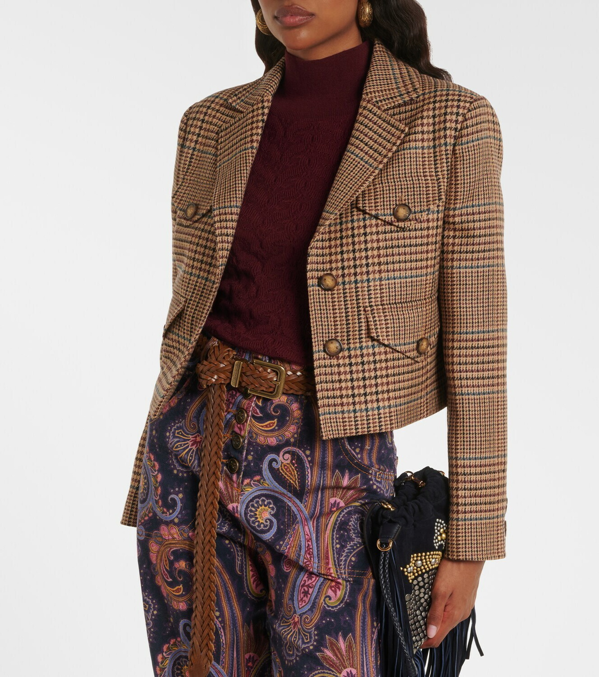 Etro Houndstooth cropped wool blazer