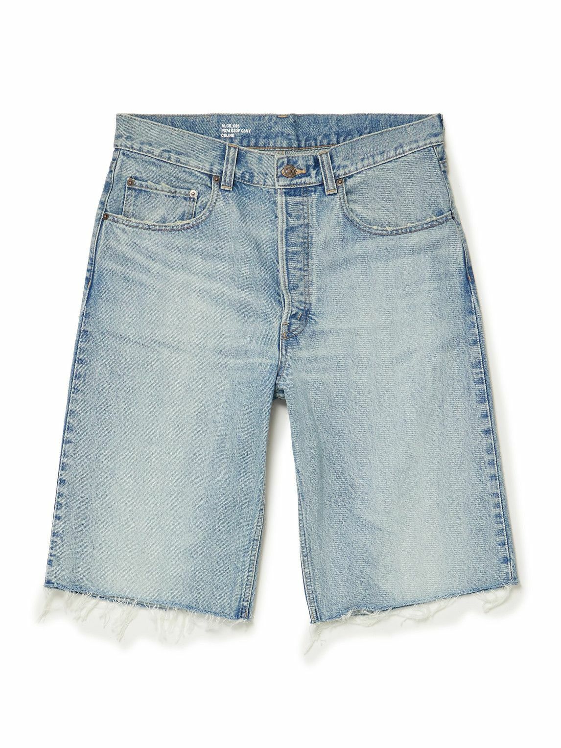 CELINE - Straight-Leg Frayed Denim Bermuda Shorts - Blue